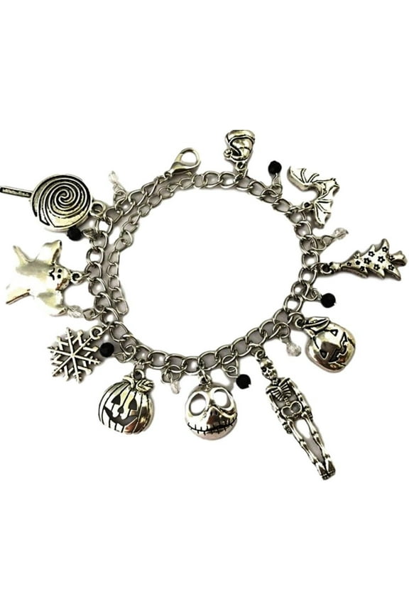 Nightmare Before Christmas Silvertone Metal Novelty Charm Bracelet