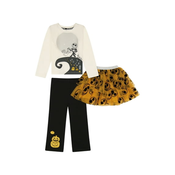 Nightmare Before Christmas Toddler Girls Long Sleeve Top, Tulle Skirt, and Leggings Set, 3-Piece, Sizes 12M-5T