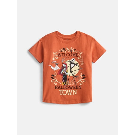 Nightmare Before Christmas Toddler Girls Halloween Crewneck Tee with Short Sleeves, Sizes 12M-5T