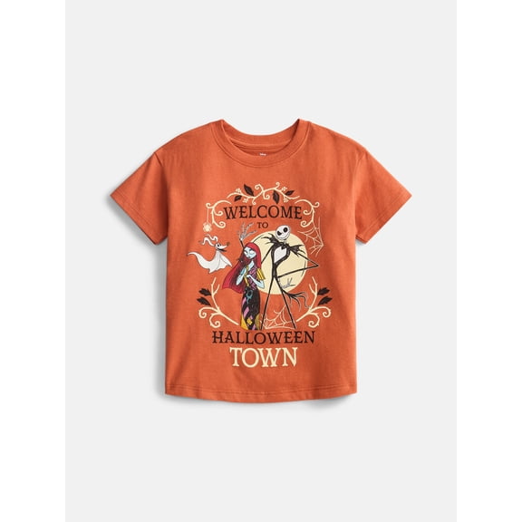Nightmare Before Christmas Toddler Girls Halloween Crewneck Tee with Short Sleeves, Sizes 12M-5T