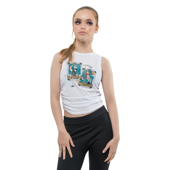 Nightmare Before Christmas Vest Jack Sally Cropped Girls Womens White