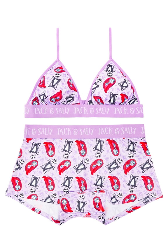 Nightmare Before Christmas Woman's and Juniors Triangle Bra & Boyshort Underwear set, 2-Pack, Size S-XL