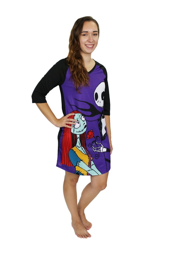 Nightmare Before Christmas Women's 3/4 Sleeve Dorm Nightgown Pajamas NB110XDH