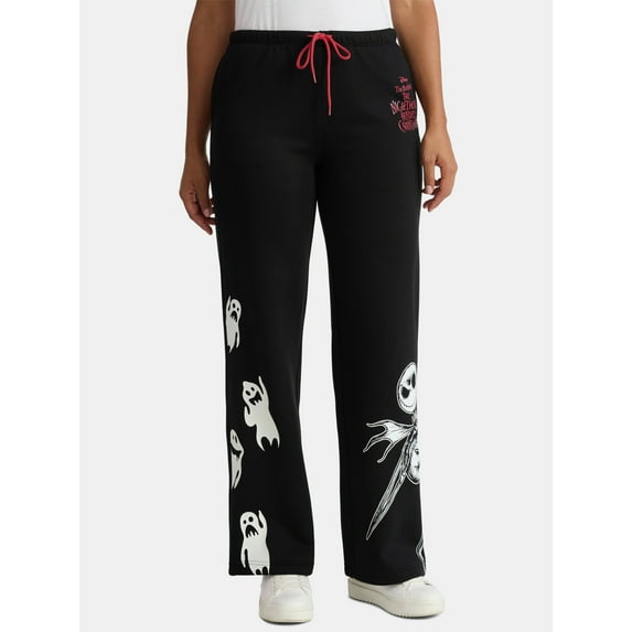 Nightmare Before Christmas Women's Glow In The Dark Graphic Fleece Jogger Pants, Sizes XXS-XXL
