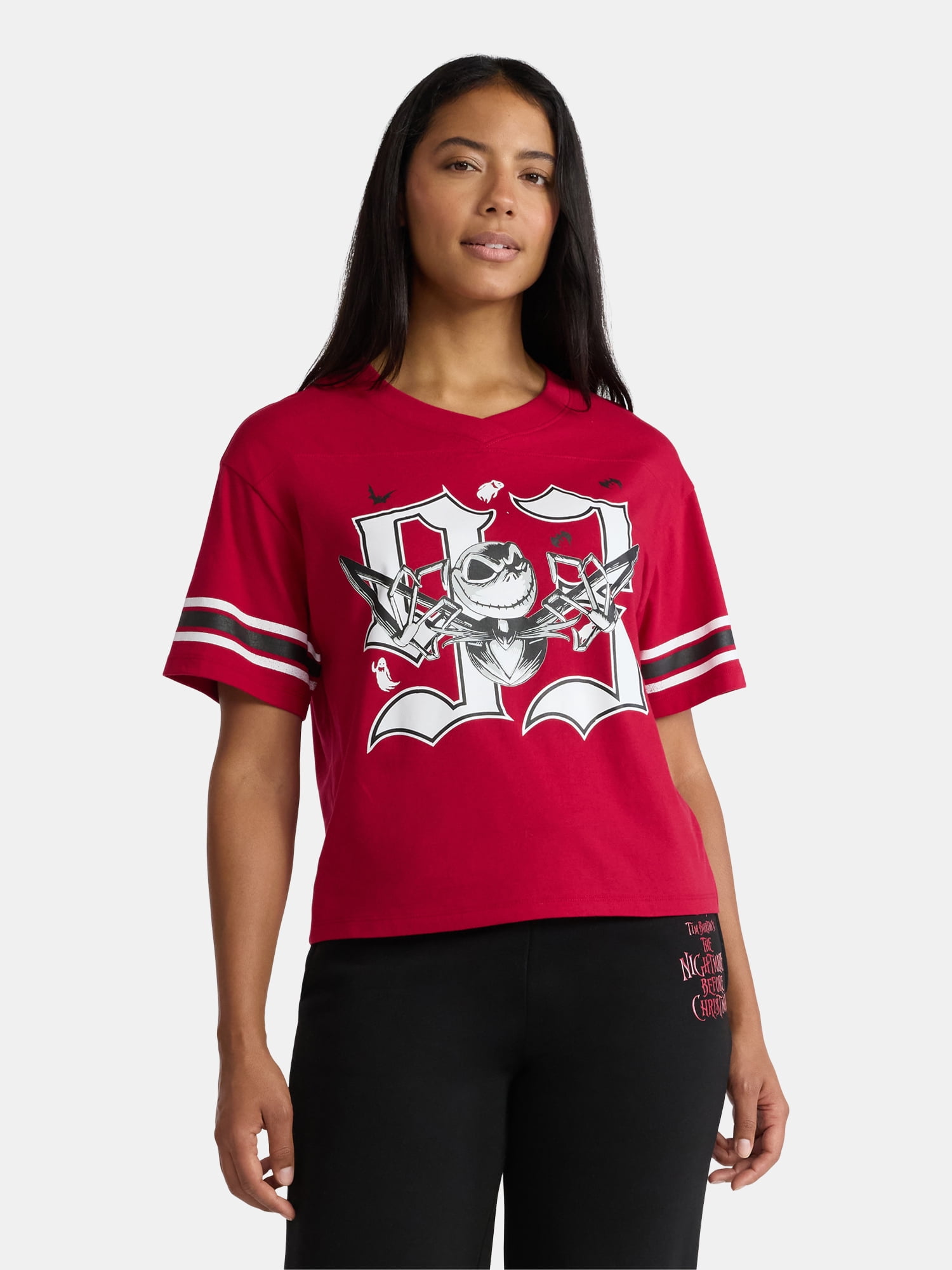 Nightmare Before Christmas Women's Graphic Jersey Tee with Short Sleeves, Sizes XXS-XXL