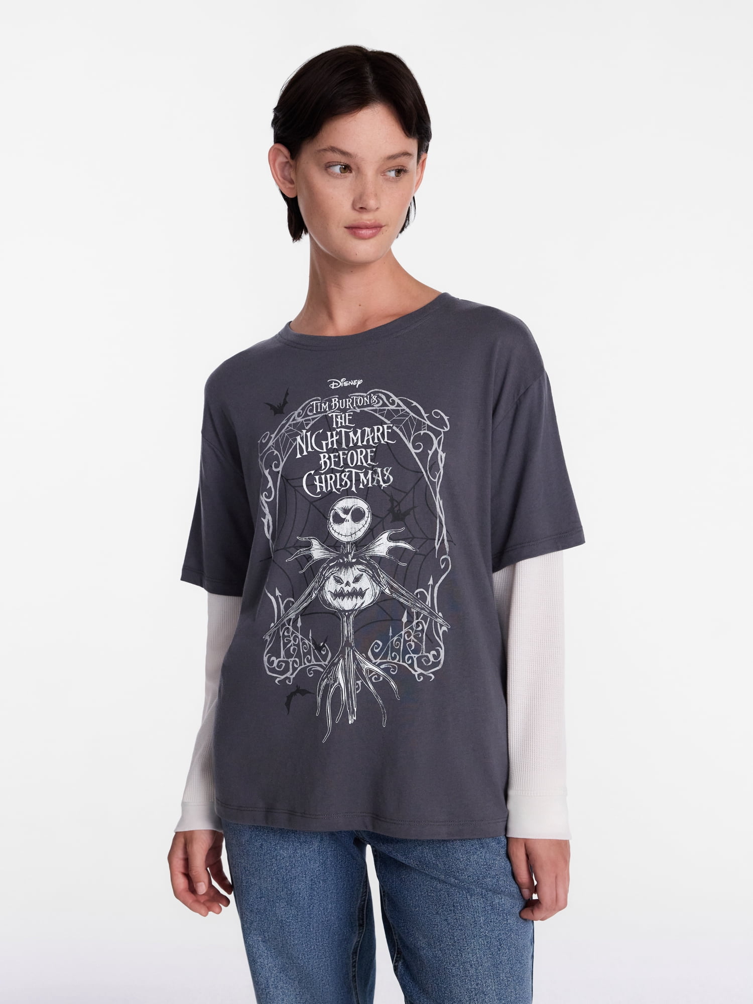 Disney Nightmare Before Christmas Women's Halloween Layered Look Graphic Tee, Sizes XXS-XXL