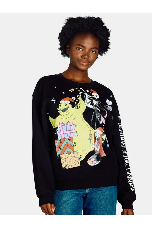 Nightmare Before Christmas Women’s Graphic Sweatshirt with Long Sleeves, Sizes XXS-XXL