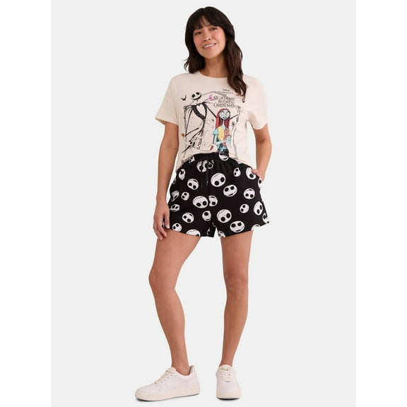 Nightmare Before Christmas Women's Graphic Tee and Shorts Set, 2-Piece, Sizes XXS-XXL