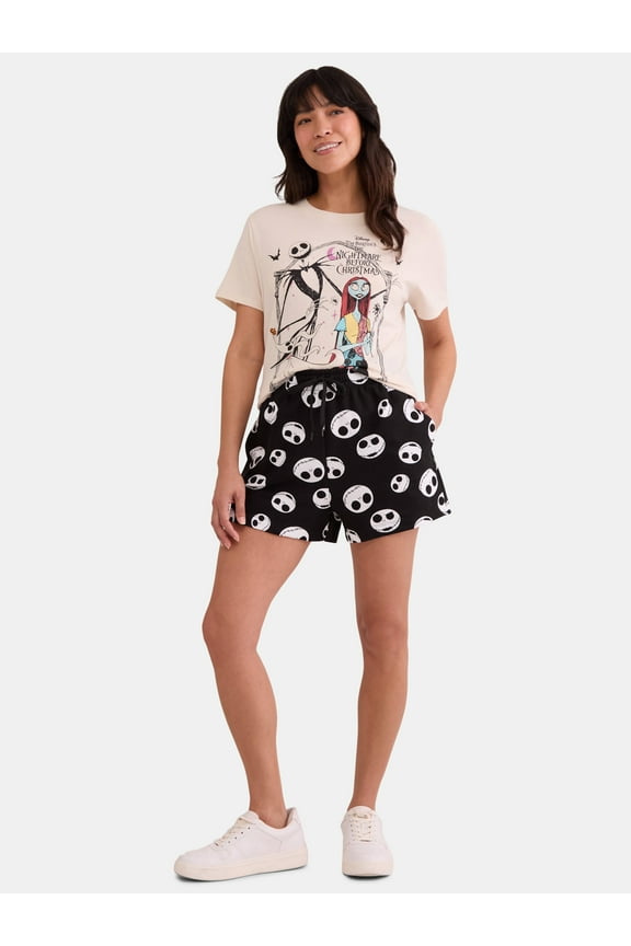 Nightmare Before Christmas Women's Graphic Tee and Shorts Set, 2-Piece, Sizes XXS-XXL