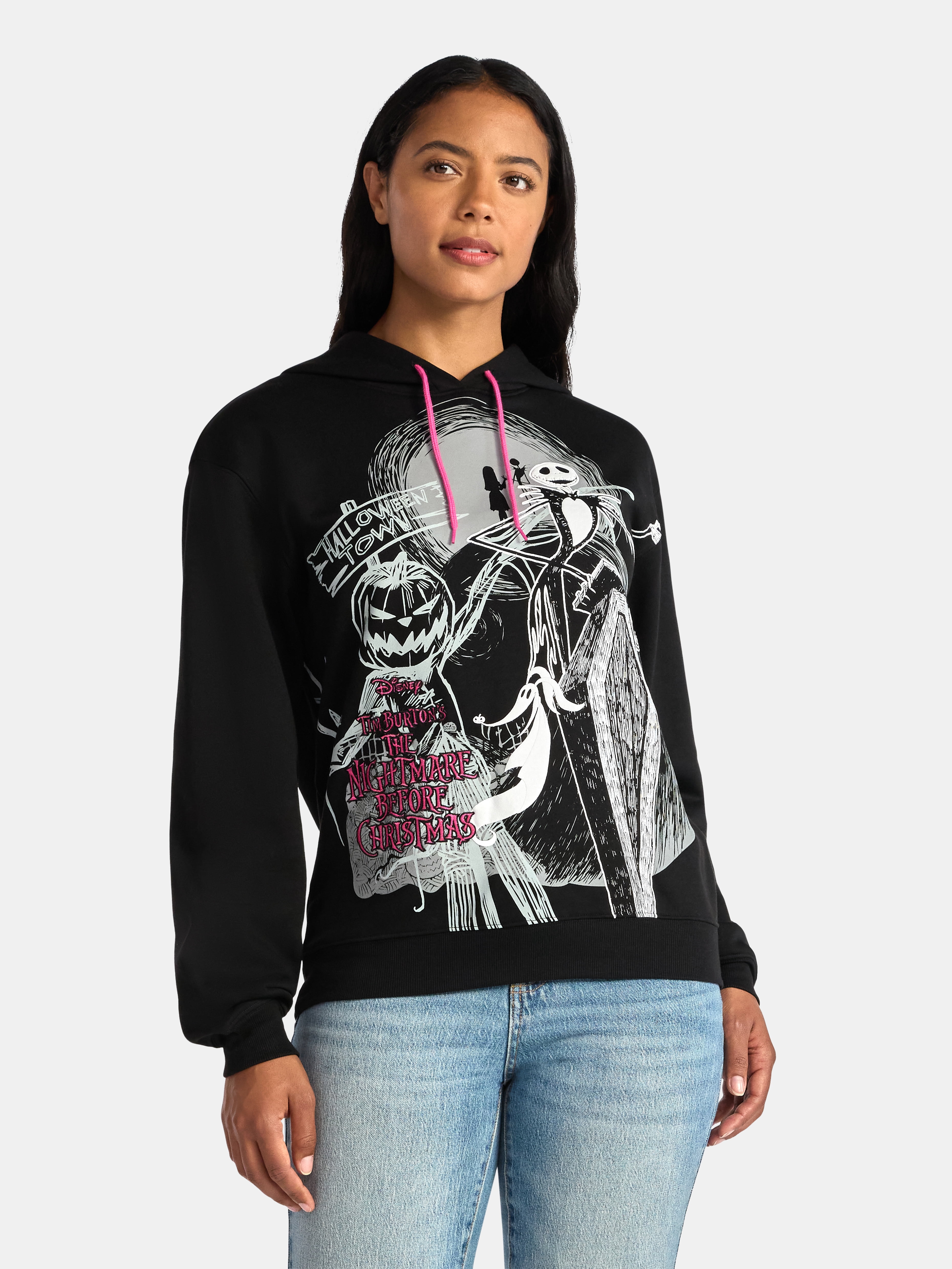 Nightmare Before Christmas Women's Halloween Hoodie Sweatshirt with Long Sleeves, Sizes XXS-XXL
