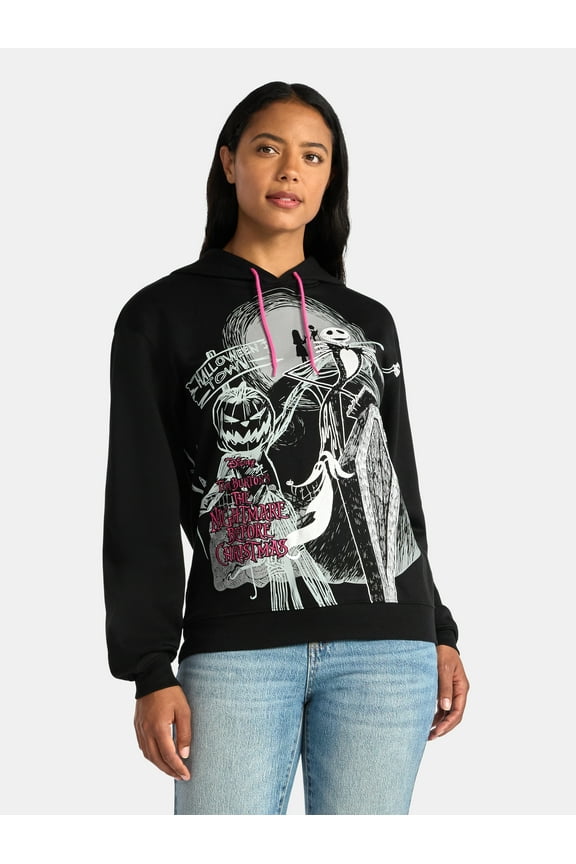 Nightmare Before Christmas Women's Halloween Hoodie Sweatshirt with Long Sleeves, Sizes XXS-XXL