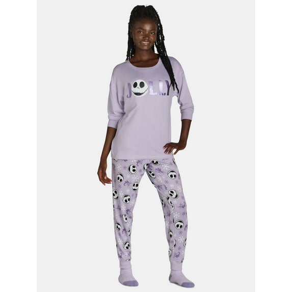 Nightmare Before Christmas Women's Lounge Top and Pants with Socks Set, 3-Piece, Sizes XS-3X