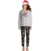 THE NIGHTMARE BEFORE CHRISTMAS Nightmare Before Christmas Women's Plush Pajama Set w/ Santa Hat Gray/Black