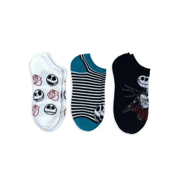 Nightmare Before Christmas Women's Print No Show Socks, 3-Pack, Shoe Size 4-10