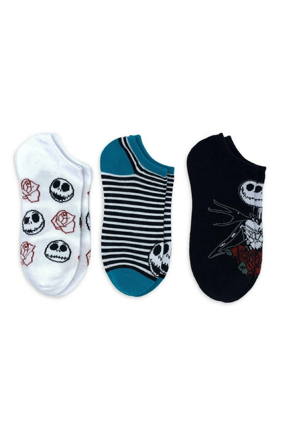 Nightmare Before Christmas Women's Print No Show Socks, 3-Pack, Shoe Size 4-10