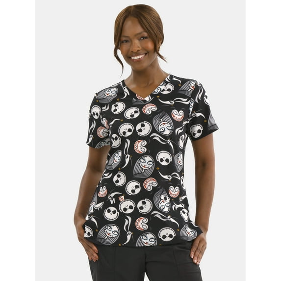 Nightmare Before Christmas Women's Graphic Scrub Top, Sizes S-3XL