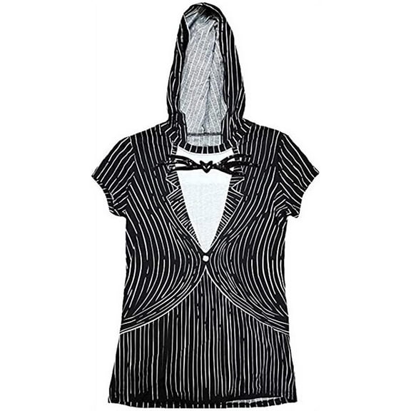 Womens Juniors Nightmare Before Christmas T-Shirt Hoodie Costume Top (XS)