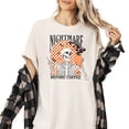 thumbnail image 1 of Nightmare Before Coffee Halloween T-Shirt for Women and Teens Funny Retro Skeleton and Bats Tee Ivory Shirt Adult Medium, 1 of 4