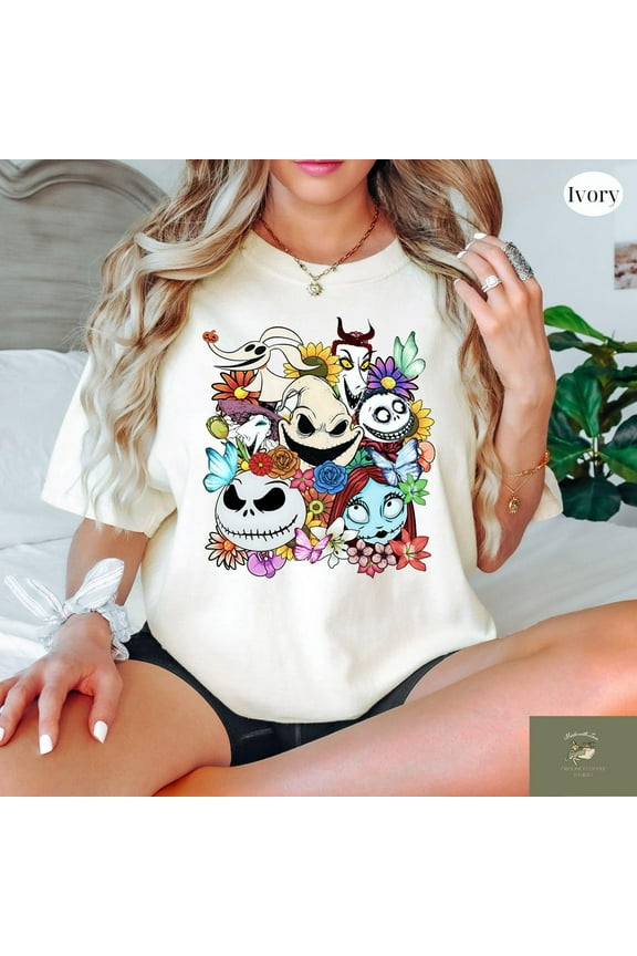 Nightmare Before Holiday Floral Shirt, Disney Costume Party Shirt, Jack Skellington Sally Zero Shirt, Spooky Season Shirt, S-5Xl Shirt