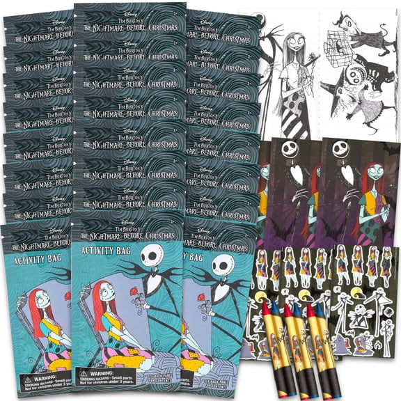 Nightmare Before Christmas Birthday Party Favors Set - Bundle with 24 Nightmare Before Christmas Play Packs | Mini Coloring Books, Stickers, and More for Goodie Bags (Jack Skellington Party Supplies)