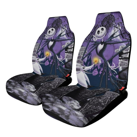 The Nightmare Before Christmas Car Seat Covers Nonslip Elastic Front Seat Protector Fashion Prints Seat Mat Cover Universal Fit Cars Trucks SUV 2PCS Car Accessories
