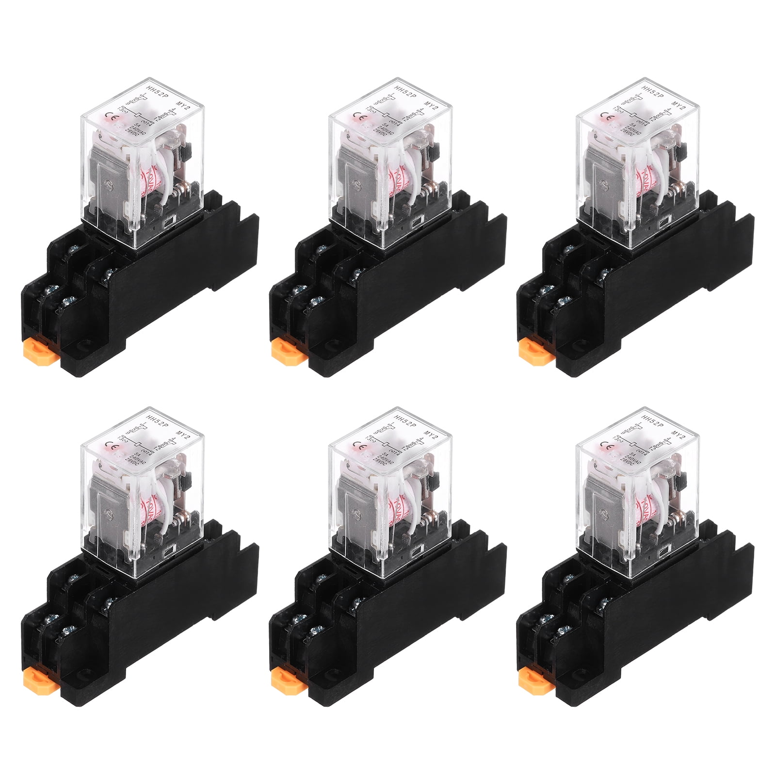 6Pcs AC 110V Electromagnetic Power Relay, 8-Pin 5A Power Coil Relay with LED Indicator and Socket Base DPDT 2NO 2NC - MY2NJ for Industrial, Home Appliances and DIN Rail System