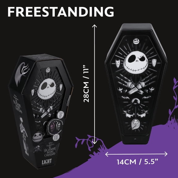 Nightmare Before Christmas Coffin Light Officially Licensed Disney Night Light Spooky Halloween Decor, Moody Accent with Two Light Colors, Idea Gift for Movie Fans | Paladone