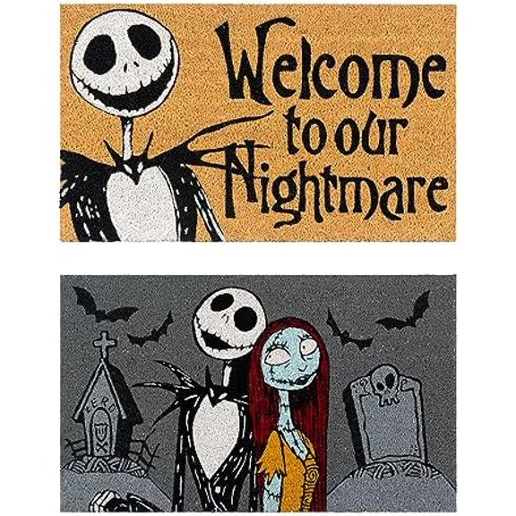 Nightmare Before Christmas Coir Doormat - 2x3 Welcome Mat (2-Pack), Ideal for High Traffic Areas in Front Door, Garage, Entryway - Welcome Nightmare/Jack & Sally, 80005