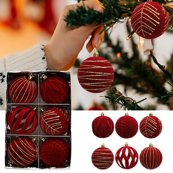 Nightmare Before Christmas Decor,Christmas Decorations,6PC Christmas 8cm White Dark Green Jujube Red Velvet Powder Christmas Tree Hanging Window Decoration Velvet(Red 6pcs 3in)