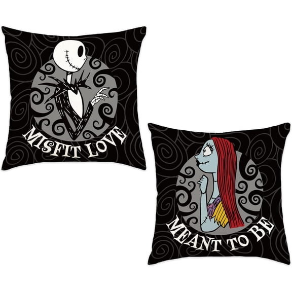 Nightmare Christmas Decorations, Set of 2 Nightmare Before Halloween Cushion Cases, 18x18 Halloween Throw Pillow Cover Decorations, Jack Sally Bed Couch Sofa Decor Party Supplies - Meant to be