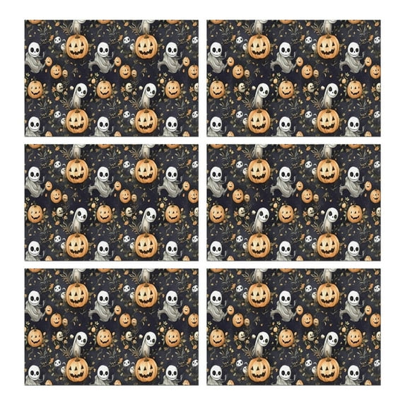 Nightmare Before Christmas Halloween Pattern Summer Placemats Table Placemats Set Of 6-Linen Kitchen Washable Placemats Table Mats 11.8"x17.7" Non-Slip Heat Resistant