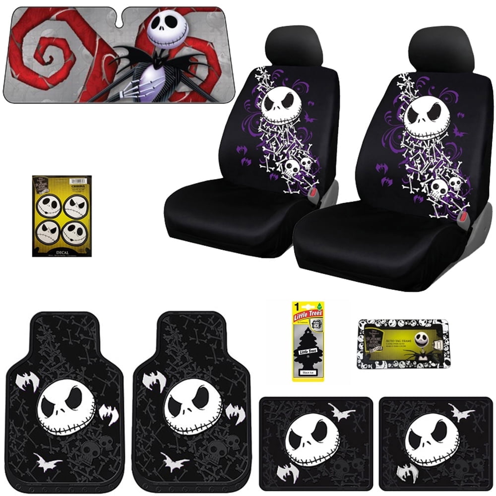 Nightmare Before Christmas Jack Skellington 12-Piece Car Accessory Bundle Set Officially Licensed Car Seat Covers, Floor Mats, Sunshade, and More by Yupbizauto