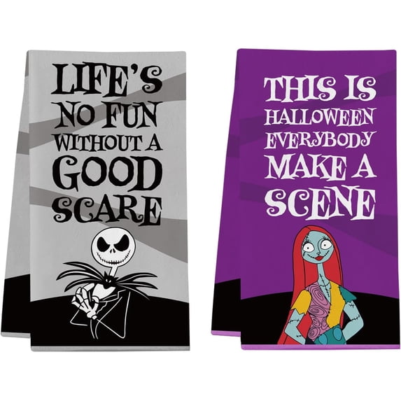Nightmare Christmas Kitchen Towels, Nightmare Before Halloween Kitchen Bathroom Decorations, 2 Pack Funny Hand Towels Dish Cloths for Women Men, Jack Sally Gothic Home Decor Party Favors