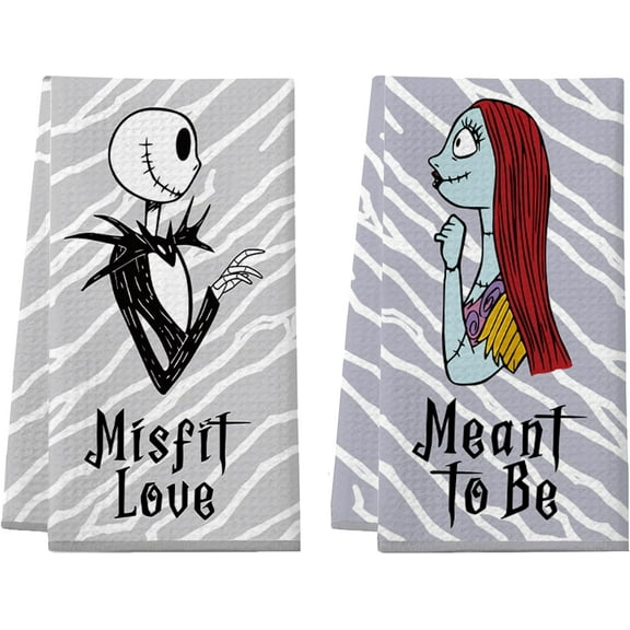 Nightmare Christmas Kitchen Towels, Nightmare Before Halloween Kitchen Bathroom Decorations, 2 Pack Funny Hand Towels Dish Cloths for Women Men, Jack Sally Gothic Home Decor Party Favors