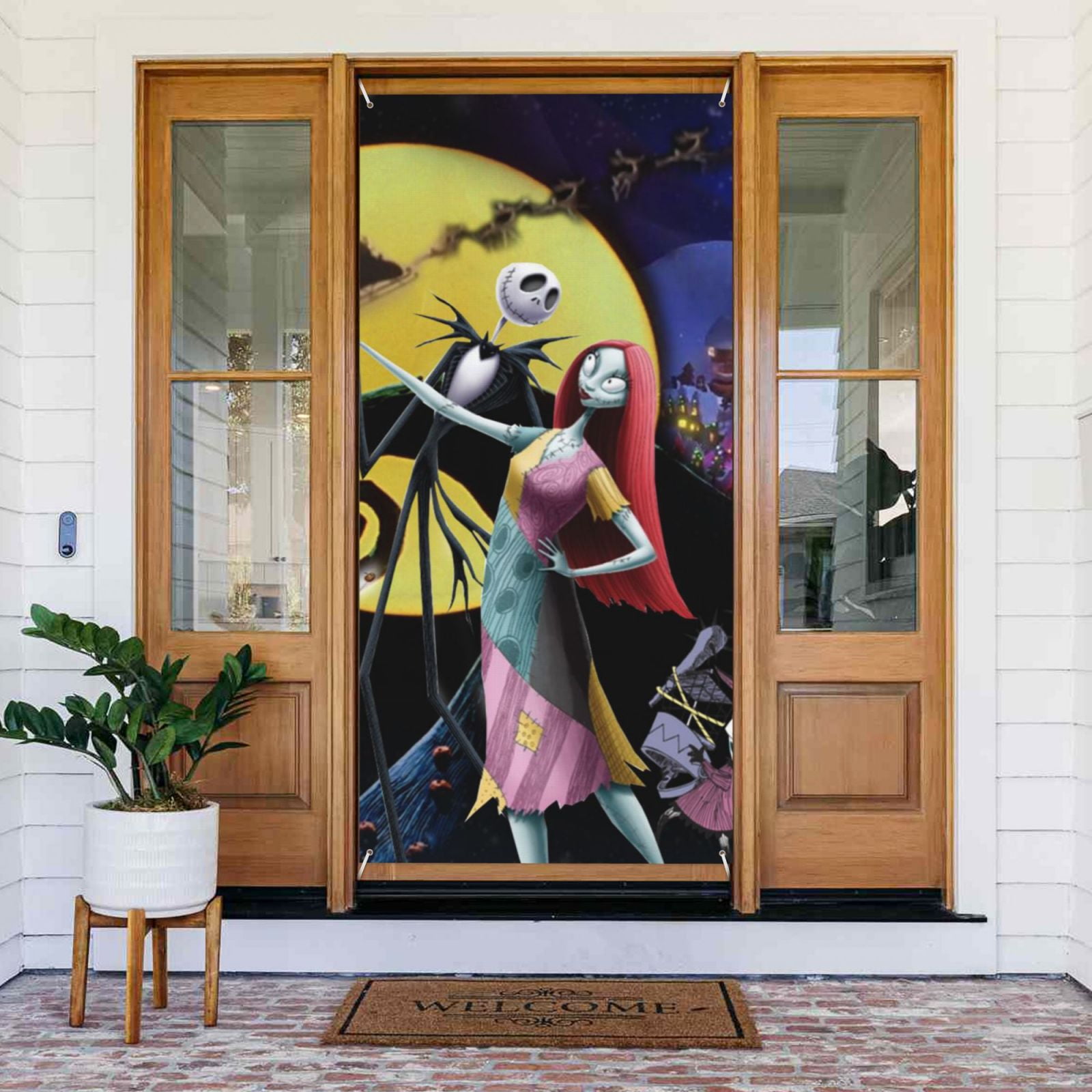 The Nightmare Before Christmas Party Door Cover Decorated Banner Tapestry Home Decoration Holiday Party Supplies Door Banner Porch Sign Banner 72.8 x 35.4 Inch