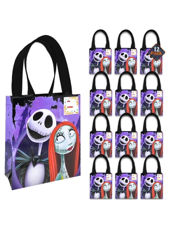 Nightmare Before Christmas Party Favor Bags Set 12 Pack 8" Jack Skellington Goodie Bags for Kids Bulk Reusable Mini Totes | Nightmare Before Christmas Birthday Party Supplies