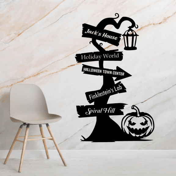 Nightmare Before Christmas Pathway Signage Cartoon Wall Sticker Art Decal for Girls Boys Room Bedroom Nursery Kindergarten House Fun Home Decors Stickers Wall Art Vinyl Decoration Size (10x6 inch)