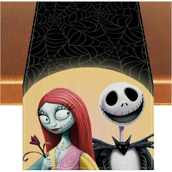 Nightmare Before Christmas Table Runner Christmas Table Runner Jack Skellington Sally Decorations Christmas Xmas Winter Holiday Home Kitchen Dinging Room Table Decorations(B)