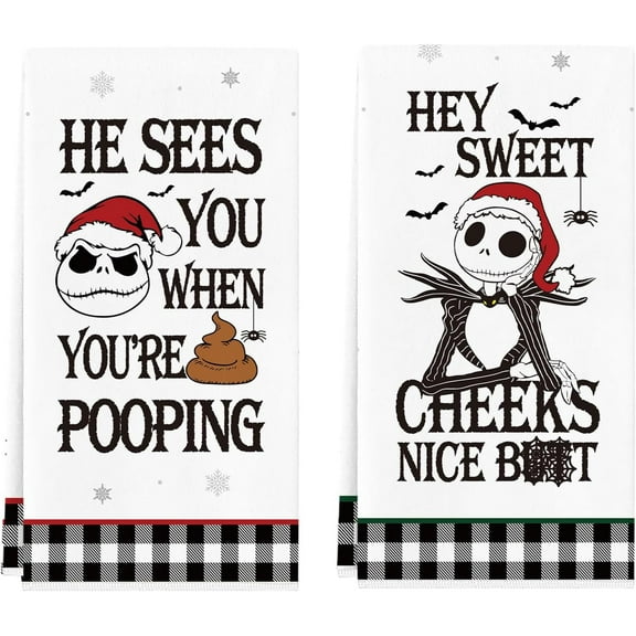 Nightmare Christmas Towels, Nightmare Christmas Kitchen Bathroom Decorations, 2 Pack Funny Holiday Hand Towels Dish Cloths for Women Men, Jack Sally Gothic Home Decor Party Favors