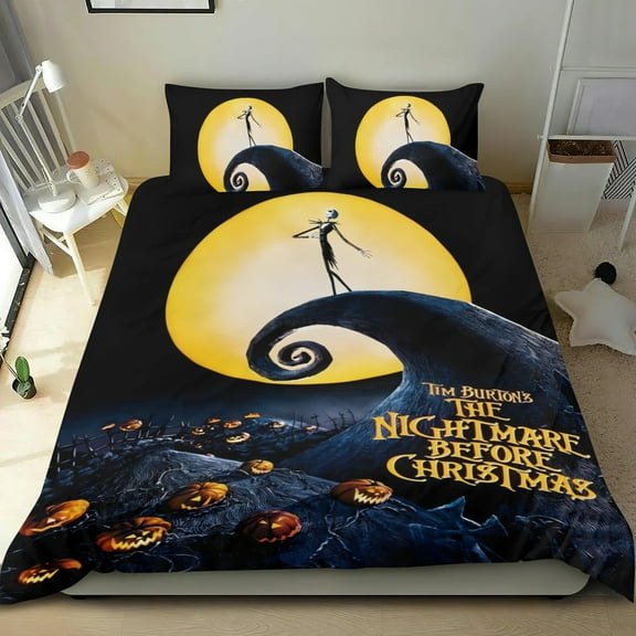 Nightmare Before Christmas-themed Bed Sheet Set Three Piece Set Comfortable And Skin Friendly Unique Design Home Decor Gifts For Family Friends fans54x79Inches135cm*200cm