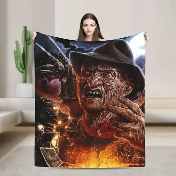 A Nightmare on Elm Street Freddy Krueger Flannel Throw Blanket, Horror Movie Character Lightweight Soft Blanket for Sofa Bed, Halloween Home Decor Gift for Horror Fans