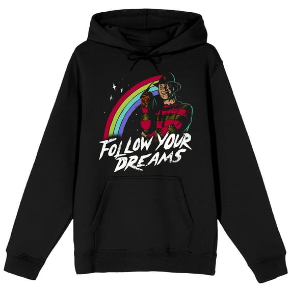 Nightmare On Elm Street Follow Your Dreams Long Sleeve Men's Black Hooded Sweatshirt-Large
