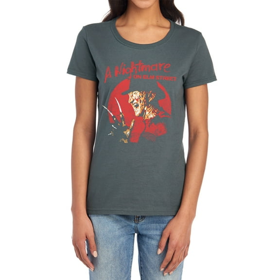 Nightmare On Elm Street Freddy Circle Women's T Shirt (Medium) Charcoal