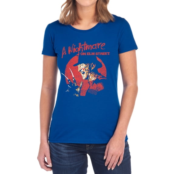 Nightmare On Elm Street Freddy Circle Women's T Shirt, Royal, Large