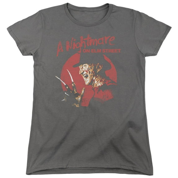 Nightmare On Elm Street Freddy Circle Women's T Shirt (Large) Charcoal