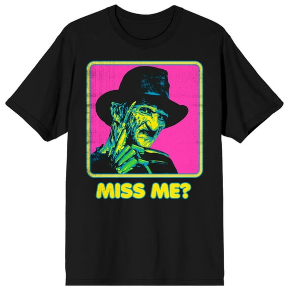 Nightmare On Elm Street Freddy Krueger Neon Miss Me Crew Neck Short Sleeve Women's Black T-shirt-Medium