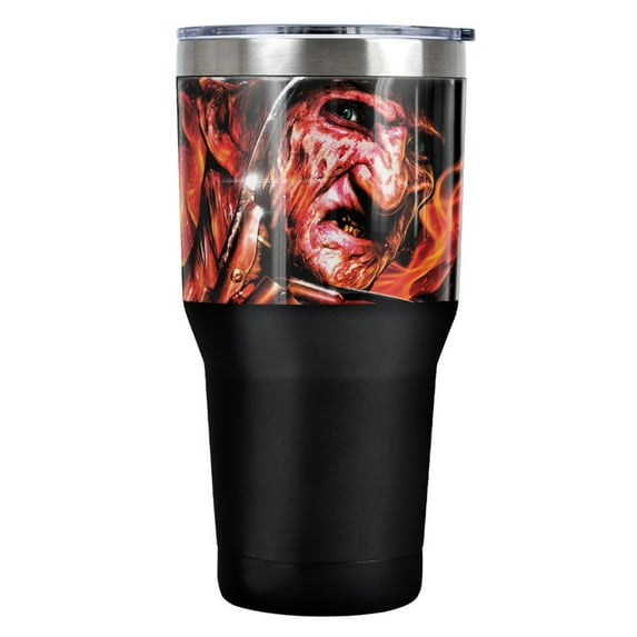 Nightmare On Elm Street Freddys Fire Stainless Steel Tumbler 30 oz Coffee Travel Cup, Vacuum Insulated & Double Wall with Leakproof Sliding Lid
