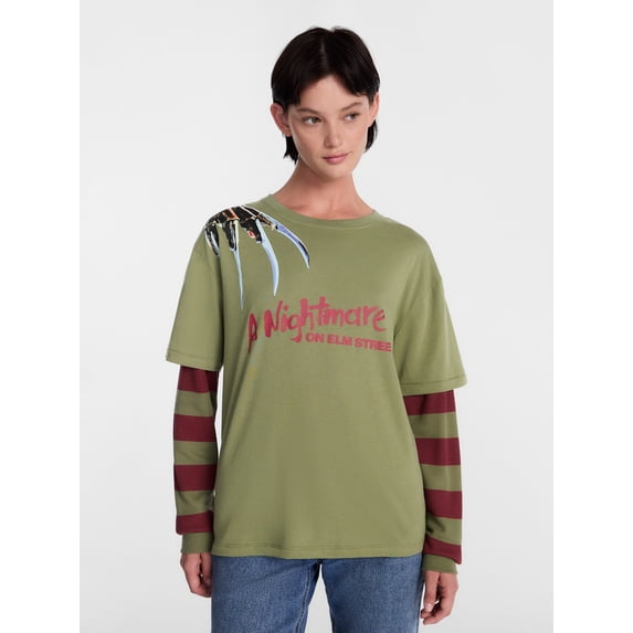 Disney Nightmare on Elm Street Women's Halloween Layered Look Graphic Tee, Sizes XXS-XXL