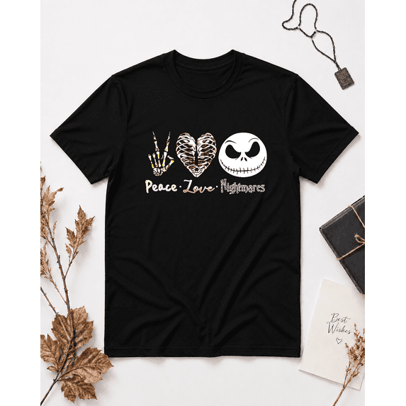 Nightmare Peace Love Jack Skellington Halloween Unisex T-Shirt, S-5XL