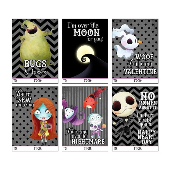 Nightmare Themed Valentine's Day Classroom Exchange Kids School Sharing Cards (Set of 24) Christmas